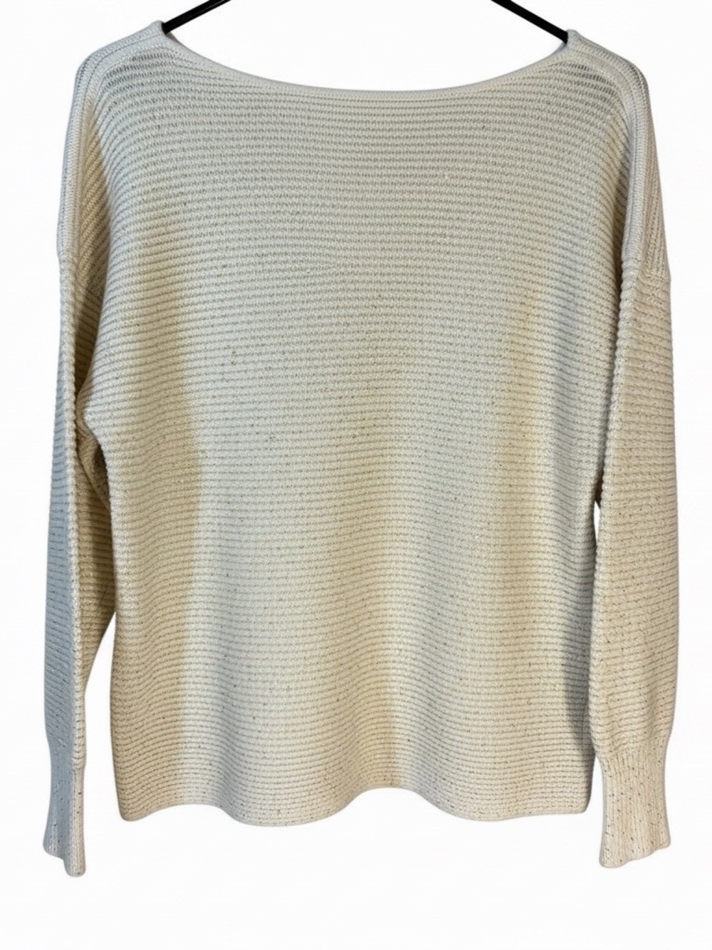 Tommy Bahama Cream Scoop-Neck Ribbed Knit Sweater Metallic Gold Accents - Picture 7 of 8